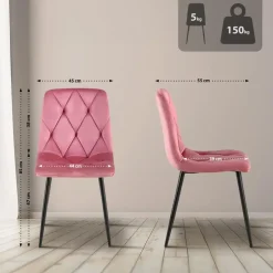 CLP Set van 2 Eetkamerstoel Clairton zwart Frame - Fluweel - roze New