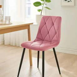 CLP Set van 2 Eetkamerstoel Clairton zwart Frame - Fluweel - roze New