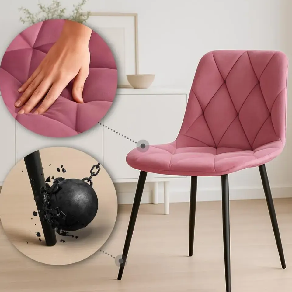 CLP Set van 2 Eetkamerstoel Clairton zwart Frame - Fluweel - roze New