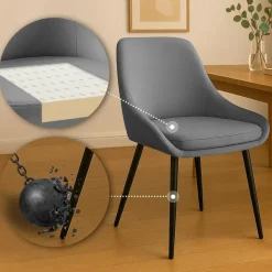 CLP Set van 2 Eetkamerstoel Elmira zwart Frame - Fluweel - donkergrijs Best