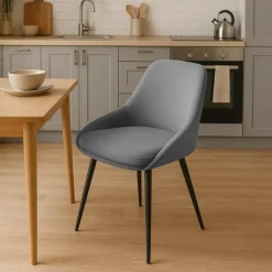 CLP Set van 2 Eetkamerstoel Elmira zwart Frame - Fluweel - donkergrijs Best