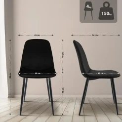 CLP Set van 4 Eetkamerstoel Maryam zwart Frame - Fluweel - zwart Outlet