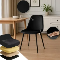 CLP Set van 4 Eetkamerstoel Maryam zwart Frame - Fluweel - zwart Outlet