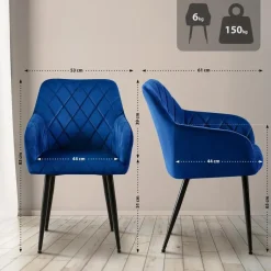 CLP Set van 2 Eetkamerstoel Monett zwart Frame - Fluweel - donkerblauw Online