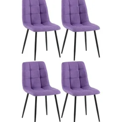 CLP Set van 4 Eetkamerstoel Antibes zwart Frame - Stof - Paars New