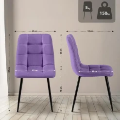 CLP Set van 4 Eetkamerstoel Antibes zwart Frame - Stof - Paars New
