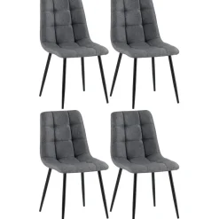 CLP Set van 4 Eetkamerstoel Antibes zwart Frame - Stof - donkergrijs Clearance