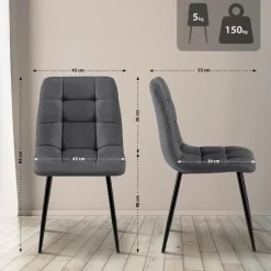 CLP Set van 4 Eetkamerstoel Antibes zwart Frame - Stof - donkergrijs Clearance