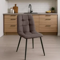 CLP Set van 4 Eetkamerstoel Antibes zwart Frame - Stof - bruin Sale