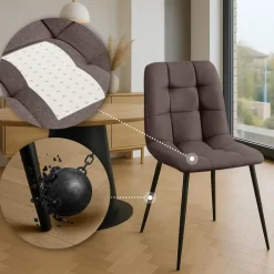 CLP Set van 4 Eetkamerstoel Antibes zwart Frame - Stof - bruin Sale