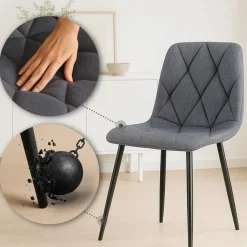 CLP Set van 2 Eetkamerstoel Clairton zwart Frame - Stof - donkergrijs Discount