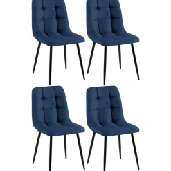 CLP Set van 4 Eetkamerstoel Antibes zwart Frame - Stof - blauw Sale