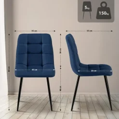 CLP Set van 4 Eetkamerstoel Antibes zwart Frame - Stof - blauw Sale