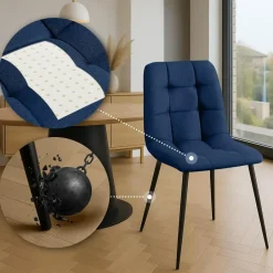 CLP Set van 4 Eetkamerstoel Antibes zwart Frame - Stof - blauw Sale