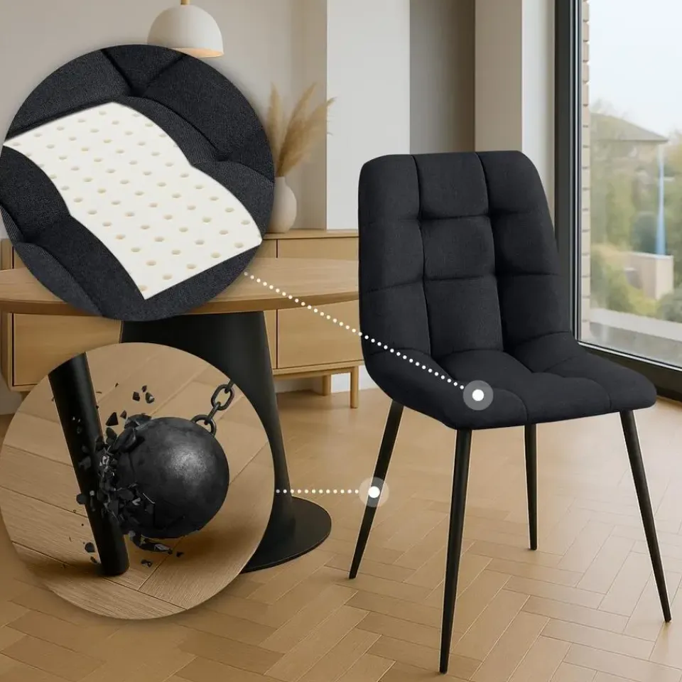 CLP Set van 4 Eetkamerstoel Antibes zwart Frame - Stof - zwart Online