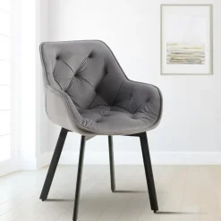 CLP Set van 2 Eetkamerstoel Antigo zwart Frame - Fluweel - donkergrijs Discount