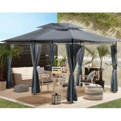 Beliani COLOS - Tuinpaviljoen - Grijs - Staal Discount