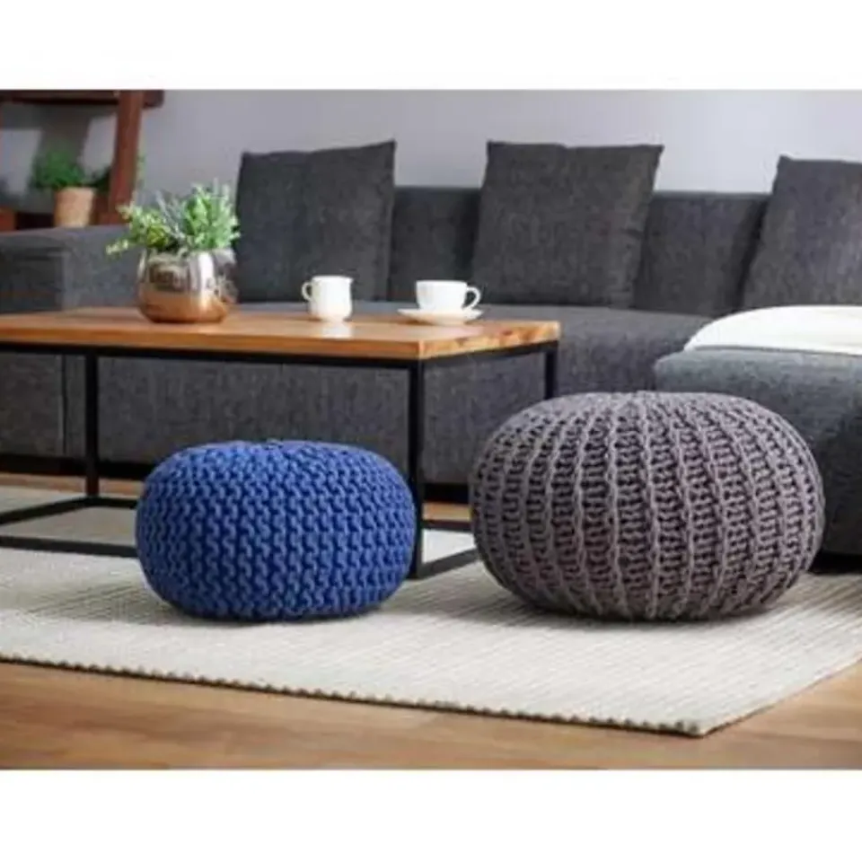 Beliani CONRAD - Poef - Donkergrijs - 50 cm - Katoen Clearance