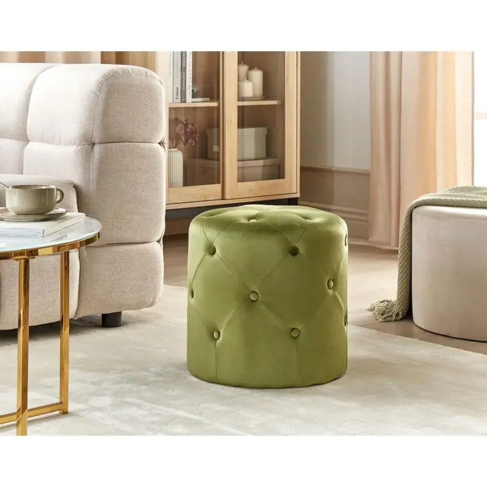 Beliani COROLLA - Poef - Olijfgroen - Fluweel