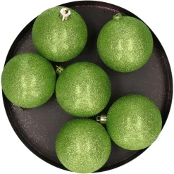 Cosy & Trendy Kerstballen - 6x st - appel groen - glitters - 8 cm Online
