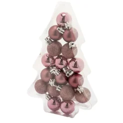 Cosy & Trendy Kerstballen - 17 stuks - kunststof - roze - 3 cm Discount