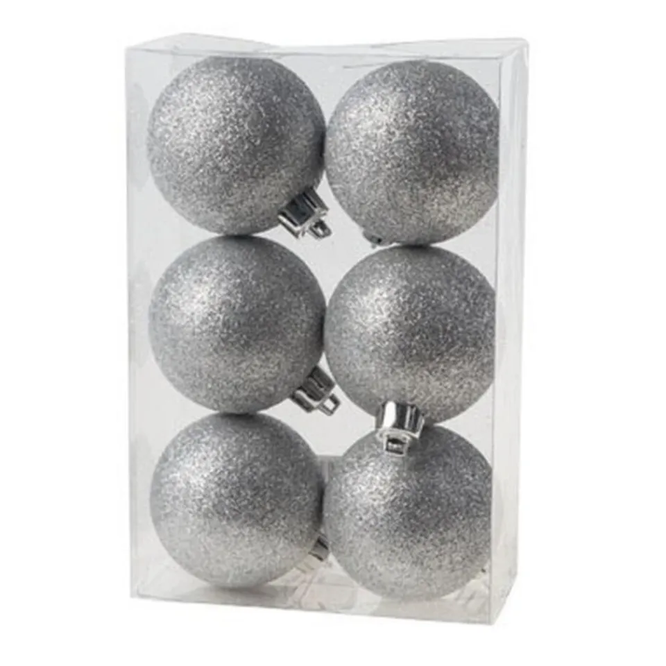 Cosy & Trendy Kerstballen - 6x st - zilver - glitters - 6 cm New