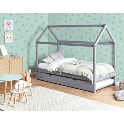 Beliani CRILLON - Onderschuifbed - Grijs - 90 x 200 - Hout Discount