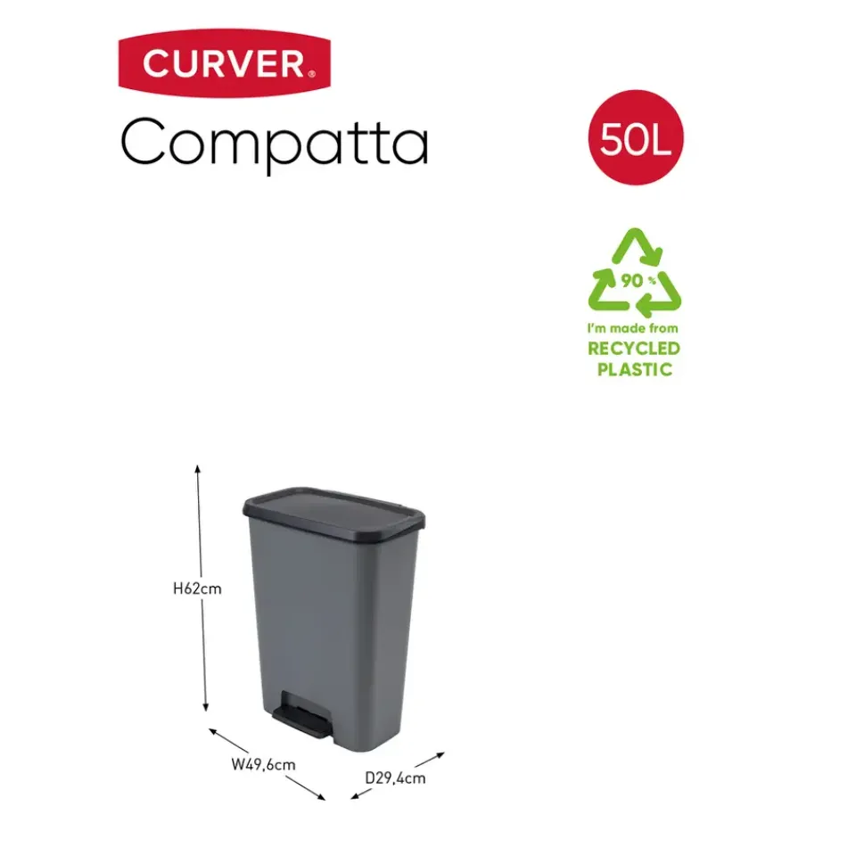 Curver Compatta Prullenbak 50L - Grijs/Zwart Sale