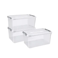 Curver Handy+ Opbergbox - 50L - 3 stuks - Transparant met deksel Clearance