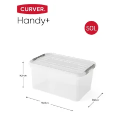 Curver Handy+ Opbergbox - 50L - 3 stuks - Transparant met deksel Clearance