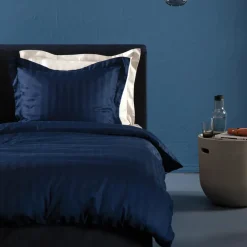 Damai dekbedovertrek katoen-satijn - 140x200/220 cm - Blauw gestreept Discount