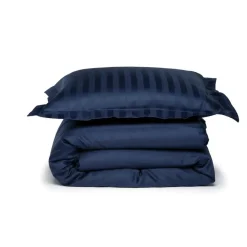 Damai dekbedovertrek katoen-satijn - 140x200/220 cm - Blauw gestreept Discount