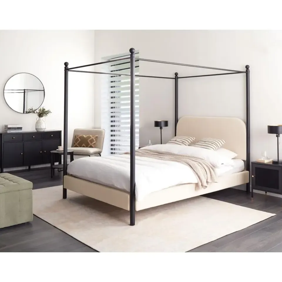 Beliani DANNEMOIS - Tweepersoonsbed - Beige - 140x200 cm - Bouclé Online