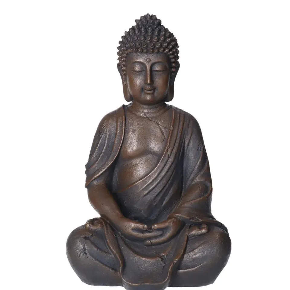 Deco by Boltze Boeddha beeld Zen - donkerbruin - 13 x 10 x 20 cm Outlet