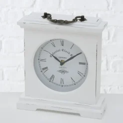 Deco by Boltze Tafelklok St James - wit - H23 cm - glas/hout Online