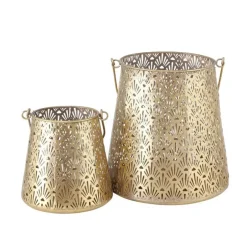 Deco by Boltze Windlichtjes - 2x - goudkleurig - metaal Discount