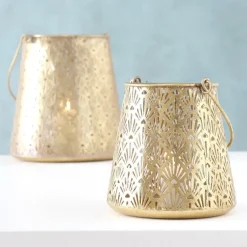 Deco by Boltze Windlichtjes - 2x - goudkleurig - metaal Discount