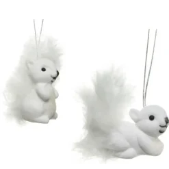 Decoris Eekhoorn kersthangers - 2x st - wit - 6 cm - kunststof Hot