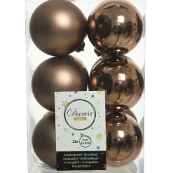 Decoris Kerstballen - 12 stuks - kunststof - walnoot bruin - 6 cm Sale
