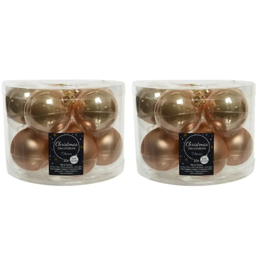 Decoris Kerstballen - 10 stuks - glas - toffee bruin - 6 cm Clearance