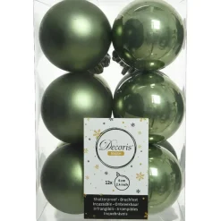Decoris Kerstballen - 12 stuks - kunststof - mos groen - 6 cm Clearance