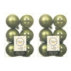 Decoris Kerstballen - 12 stuks - kunststof - mos groen - 6 cm Clearance