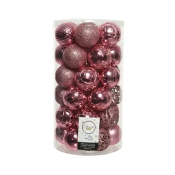 Decoris Kerstballen - 37 stuks - kunststof - roze - 6 cm Clearance
