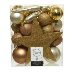 Decoris kerstballen - 34-dlg - goud/champagne/bruin - kunststof Hot