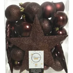 Decoris kerstballen - 34-dlg - mahonie bruin - kunststof Sale