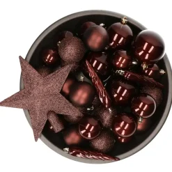 Decoris kerstballen - 34-dlg - mahonie bruin - kunststof Sale