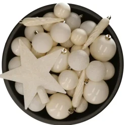 Decoris kerstballen - 34-dlg - wol wit - kunststof Online