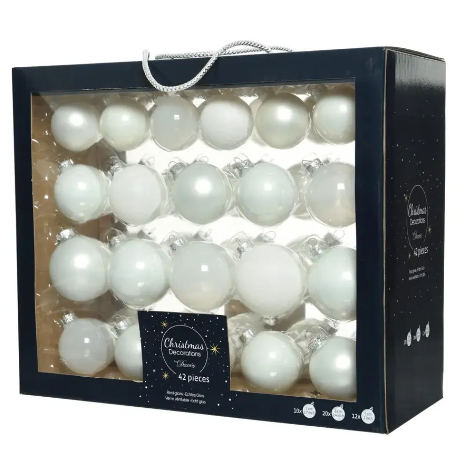 Decoris kerstballen - 42x - wit - glas - 5-6-7 cm New
