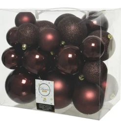 Decoris Kerstballen - 26x st - mahonie bruin - 6-8-10 cm Best