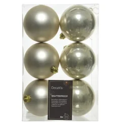 Decoris kerstballen - 6x st - champagne - 8 cm - kunststof New